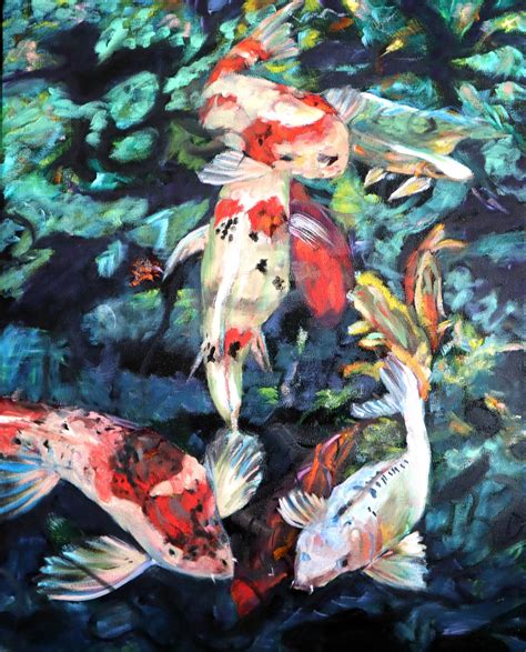 Introspection Koi Pond Painting On Canvas Wall Art Modern Etsy