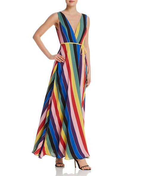 aqua rainbow striped maxi wrap dress in blue lyst