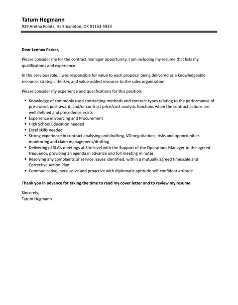 Contract Manager Cover Letter Velvet Jobs