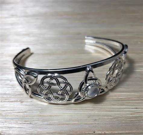 Celtic Knot Moonstone Bracelet Cuff In Sterling Silver Irish Statement