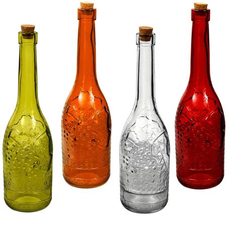 Tall Narrow Neck Colored Glass Bottles With Cork Stoppers 12 25 In Colored