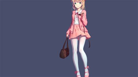 Desktop Wallpaper Cute Blonde Anime Girl Pink Dress Original 5k Hd