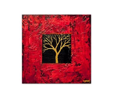Red Abstract Tree Painting On Canvas Original Tree Art Modern Home Decor