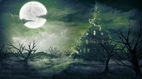 Clouds Trees Stars Moon Haunted House Wallpapers Hd Desktop And