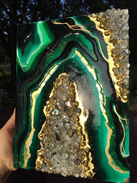 Emerald Geode Epoxy Resin Painting By Dianka Pours Etsy