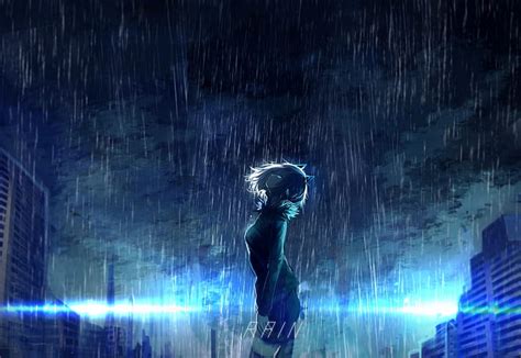Hd Wallpaper Anime Boy Cat Sadness Profile View Bokeh Raining