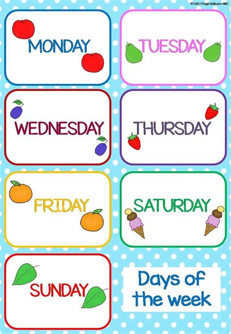 Days Of The Week Flash Cards You Can Use Them To Play Memories With
