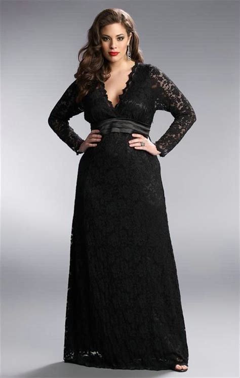 Black Lace Long Sleeve Plus Size Formal Dresses Plus Size Evening