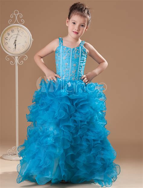 Vestido Formal Para Niñas De Color Azul Con Tirantes