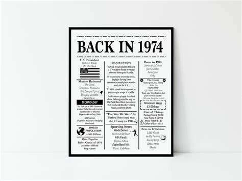 1974 Back In 1974 Fun Facts 1974 Trivia Birthday Sign Etsy
