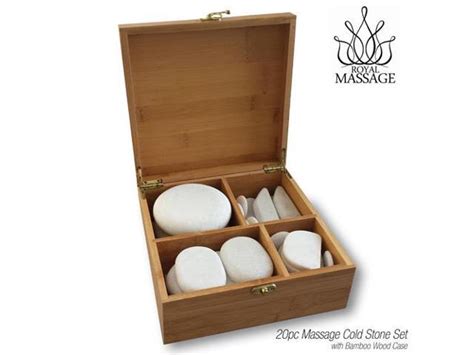 20pc Massage Marble Cold Stone Therapy Set W Wooden Case