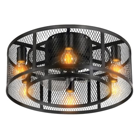 Ohniyou Cage Ceiling Fan With Light Inch Farmhouse Low Profile