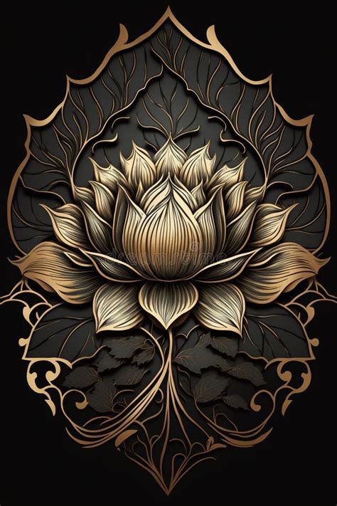 Generative Ai Lotus Flower Black And Gold Intricate Details Gothic