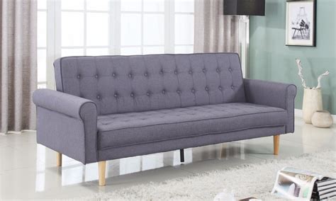 Mid Century Modern Vintage Style Linen Sleeper Futon Sofa In Dark Grey