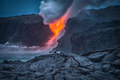 Lava Lava Entering The Pacific Ocean In Kalapana Hawaii Lava