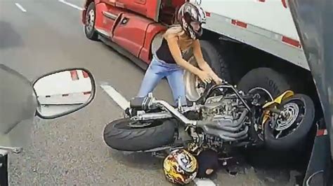 Stunningly Violent Motorcycle And Semi Truck Crash At