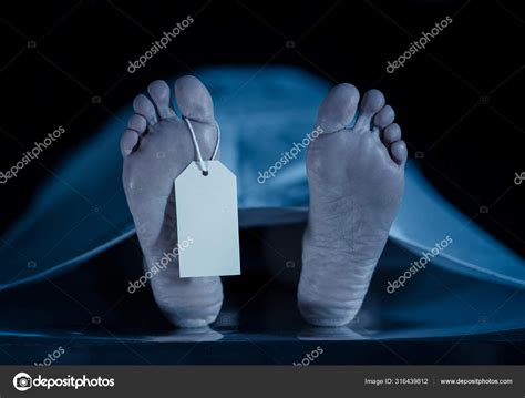 Close Dead Body Feet Morgue Hospital Toe Label Information Ring Stock