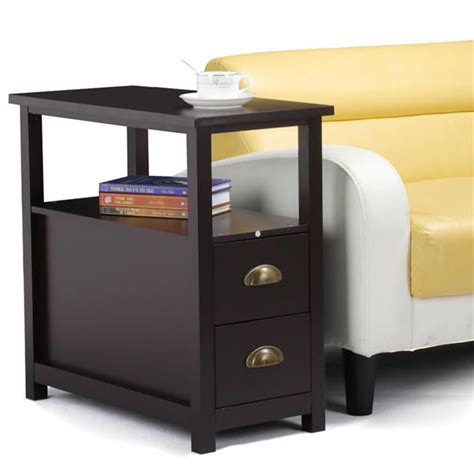 Sofa Side Narrow End Table With 2 Drawer And Shelf Nightstand For Small