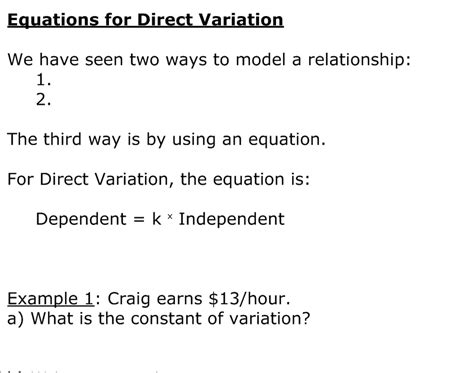 Grade 9 Applied Math Equations For Direct Variation