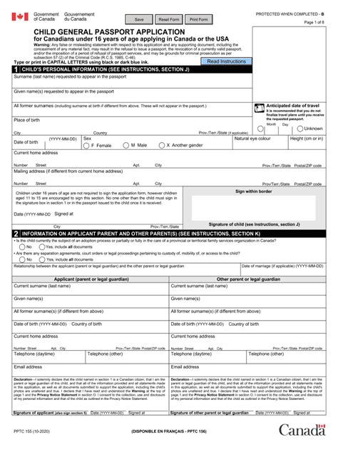 Pptc 155 E Child General Passport Application For Canadians Under 16
