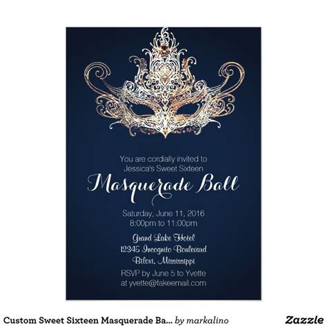 custom sweet sixteen masquerade ball navy invitation zazzle masquerade invitations