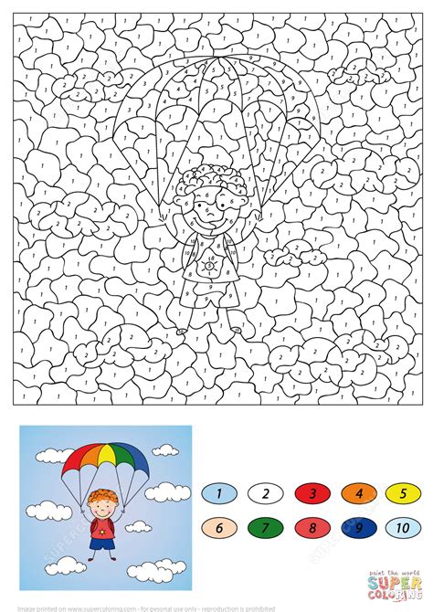 No matter your child's favorite sport, there is a sports coloring page for him. Boy Descends on a Parachute Color by Number | Free Printable Coloring Pages