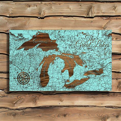 The Great Lakes Burnt Wood Map Laser Engraved Great Lakes Art