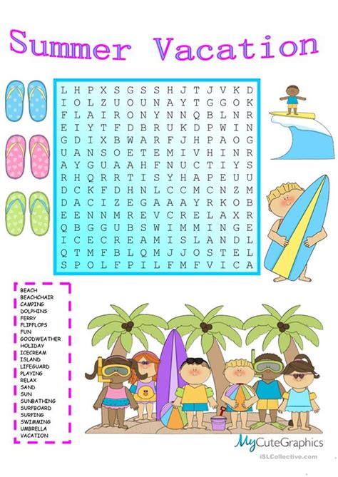 To travel or hike carrying one's belongings in a backpack. Summer Vacation Wordsearch with KEY worksheet - Free ESL printable worksheets made by teachers