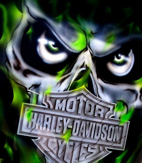 Skull Hd Logo And Green Realistic Fire Harley Davidson Logo Harley