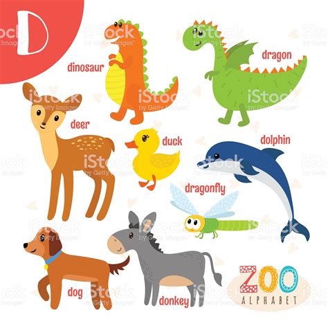 Letter D Cute Animals Funny Cartoon Animals In Vector Abc Book