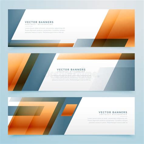 Geometric Business Banner Design Set Of Three Stock Vector