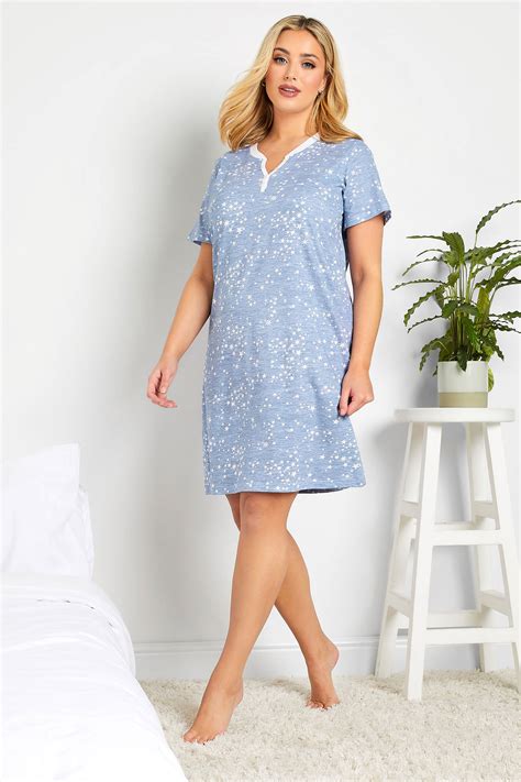 Curve Blue Star Print Placket Nightdress Yours Clothing