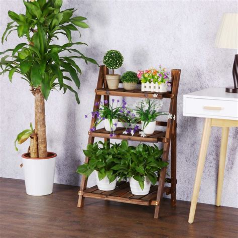 Buy Yaheetech 3 Tier Folding Plant Stand Shelves Garden Wooden Flower