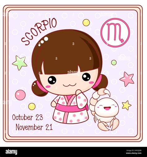 Zodiac Scorpio Sign Character In Kawaii Style Cute Chibi Little Girl