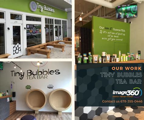 interior and exterior graphic tiny bubbles tea bar