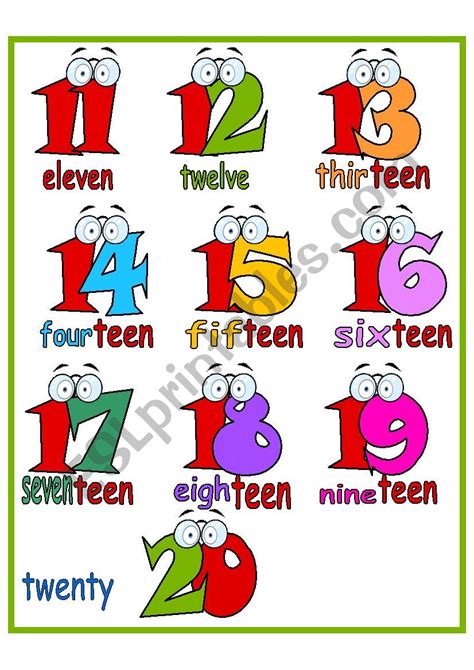 Cardinal Numbers Poster From 11 To 20 Esl Worksheet By Mkhom