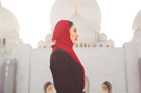 Fashion Woman In Grand Mosque In Abu Dhabi Stock Image Image Of Holy