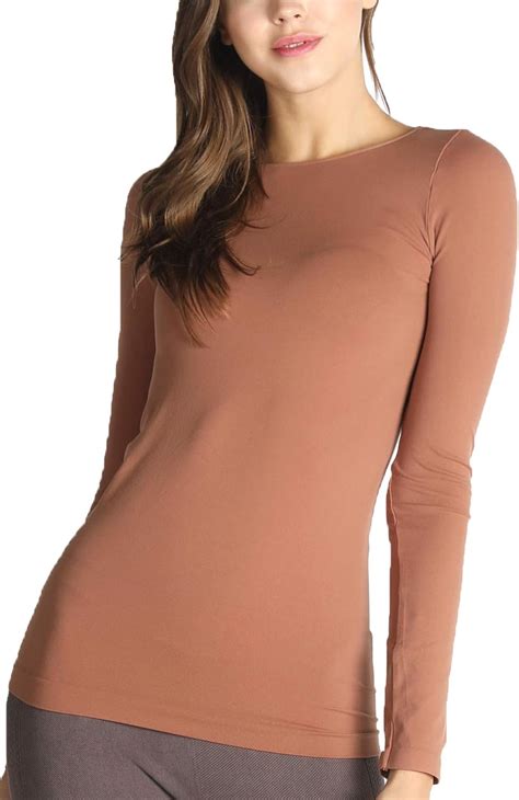 Nikibiki Women Seamless Long Sleeve Crew Neck Top Made In U S A One