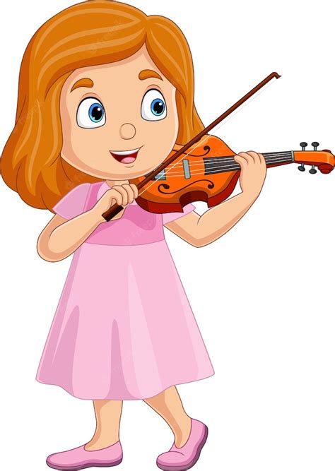 Premium Vector Cartoon Little Girl Playing A Violin