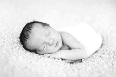 Newborn Baby Sleeping On Wool Blanket Happy Baby In Wrap Sleep Time