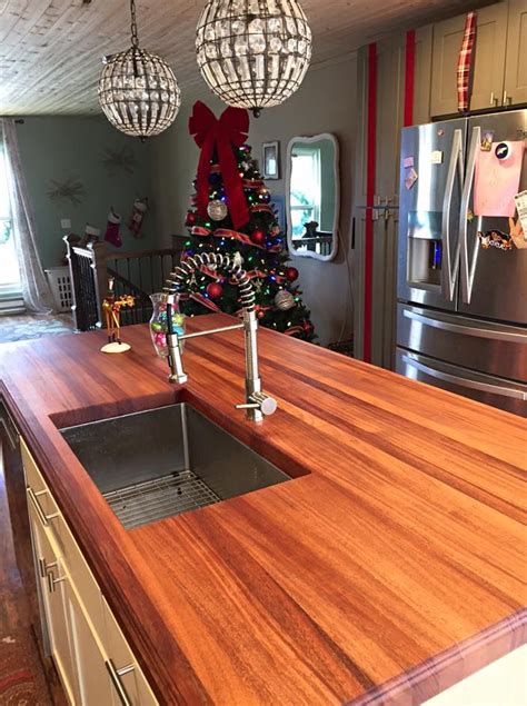 Maple butcher block counters, 25″ depth, 8′ length (i needed 14 feet, so i got 2, 8′ lengths, but they come in 12′ lengths as well). African Mahogany Butcher Block Countertop with Monocoat ...