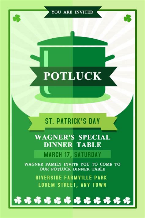 St Patricks Day Potluck Event Flyer Template Event Poster Template