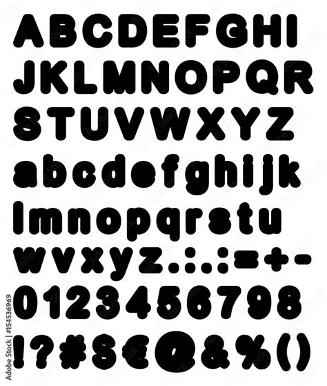 Fat Retro Bubble Font Big And Small Letters With Signs And Numbers Stock