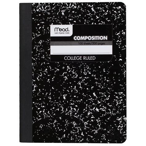 Mead Composition Book College Ruled 100 Sheets 9 34 X 7 12 Black Marble