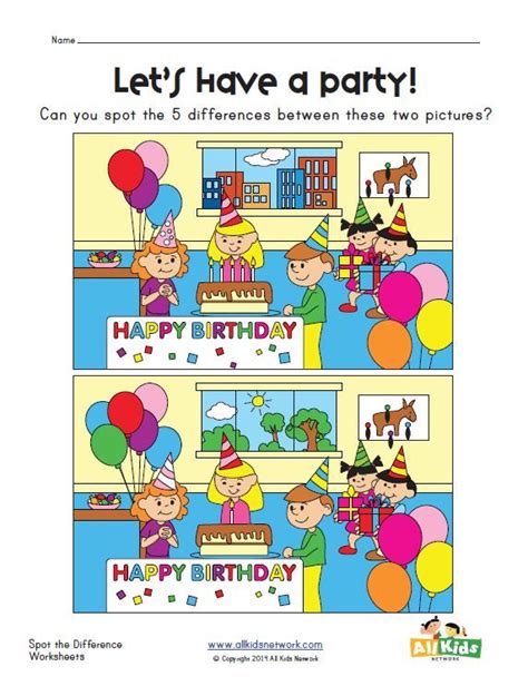 Spot The Difference At The Party Worksheet Worksheets For Kids Spot
