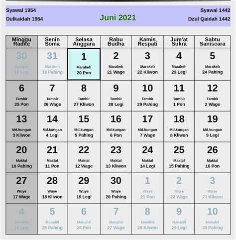 Kalender Jawa Juni 2021 Lengkap Hari Baik And Jelek Enkosacom