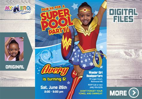 Wonder Woman Pool Party Invitation Pool Party Wonder