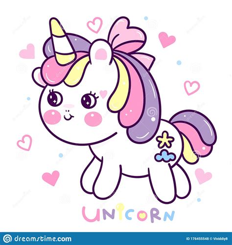Cute Unicorn Vector Beautiful Pony Cartoon Baby Child On Cloud Kawaii