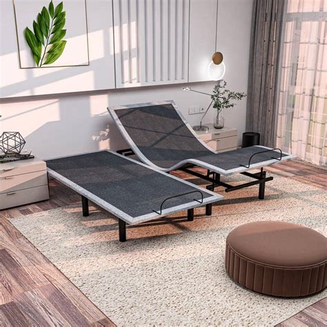 Renanim Adjustable Gray Split King Bed Frame Usb Dual Massage Under