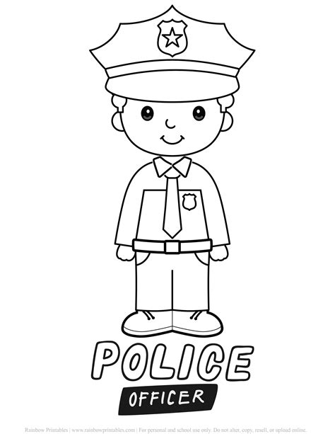 Simple Police Officer Coloring Pages For Kids Rainbow Printables